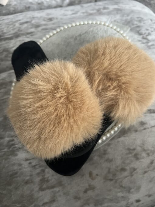 Camel discount fur sliders